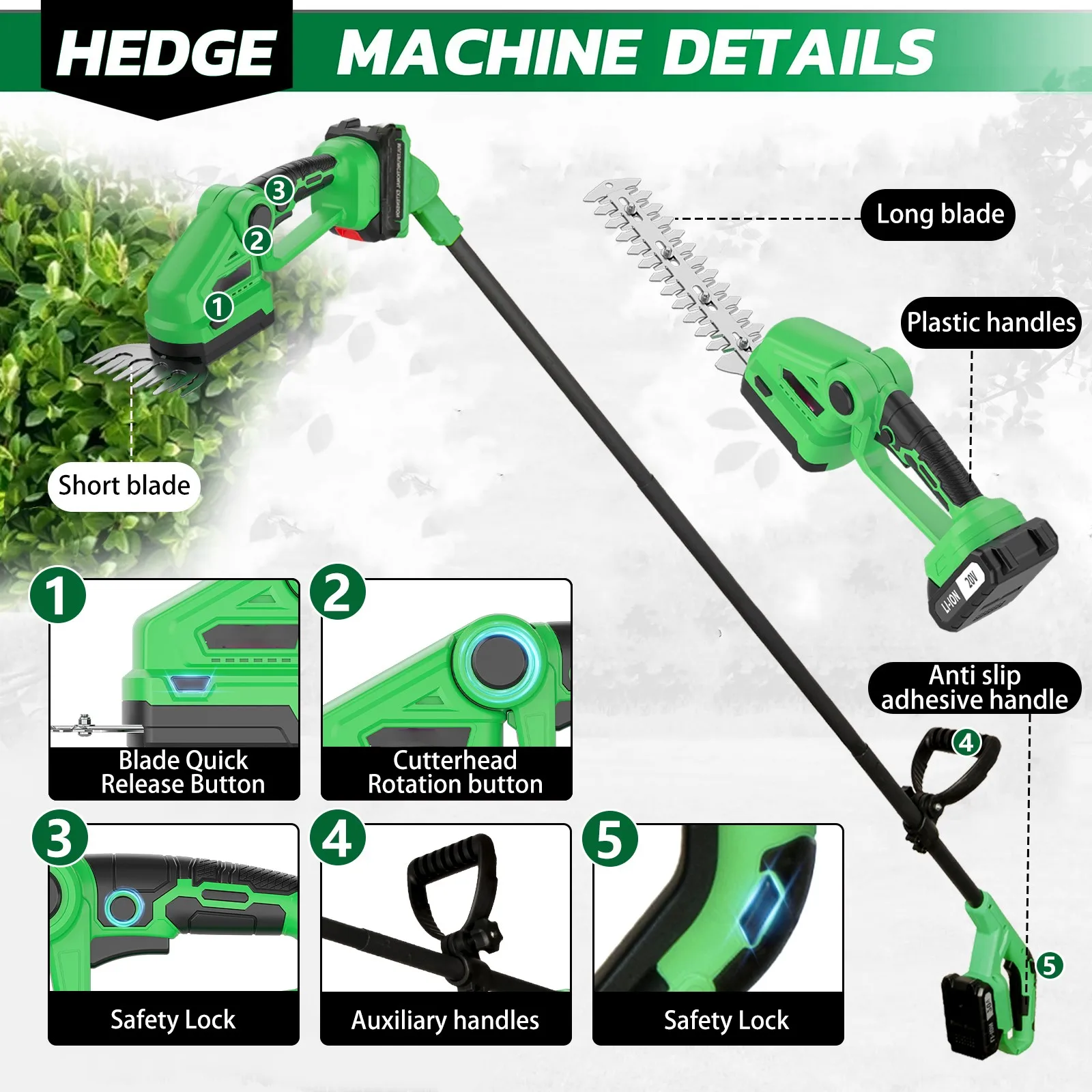 20V Cordless Hedge Trimmer wit - Cordless Hedge Trimmer Pole 2 In 1 评论和价格