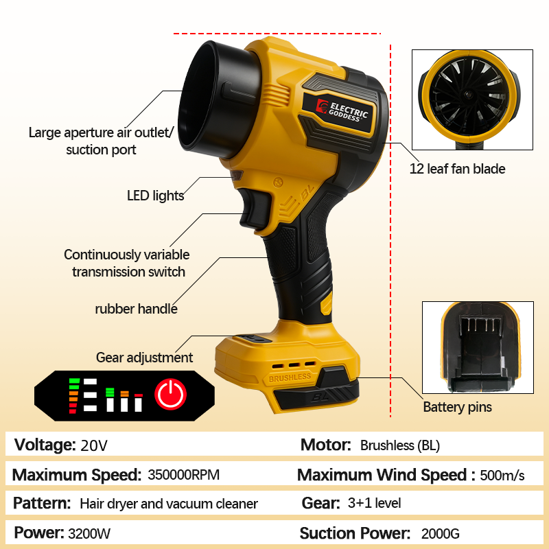 3200W Electric Turbo Blowers 3 - Cordless Leaf Blower Brushless 20V 评论和价格