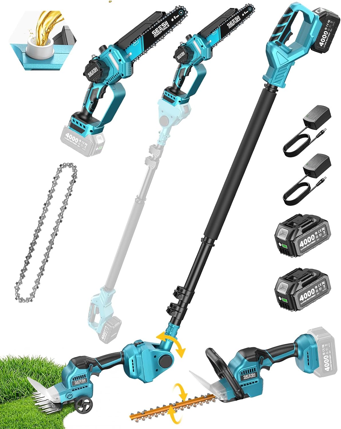 6-in-1 Cordless Pole Saw and H - Cordless Hedge Trimmer Pole 2 In 1 评论和价格