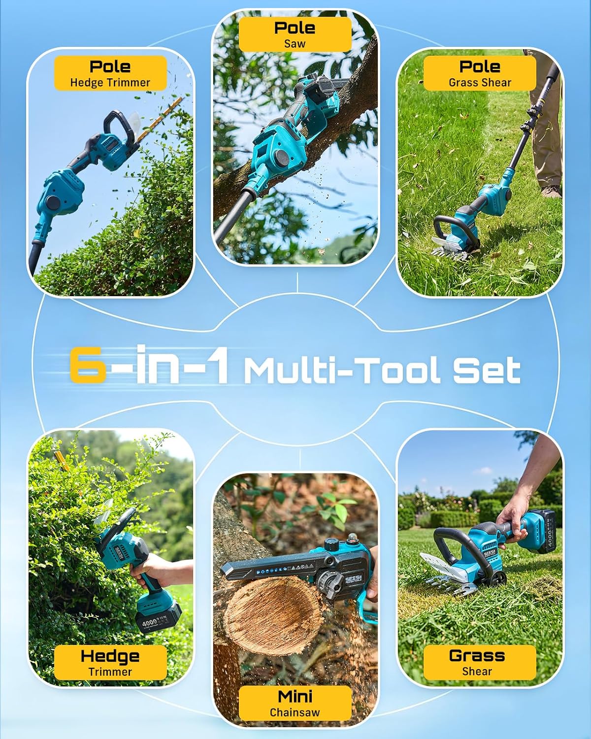 6-in-1 Cordless Pole Saw and H - Cordless Hedge Trimmer Pole 2 In 1 评论和价格