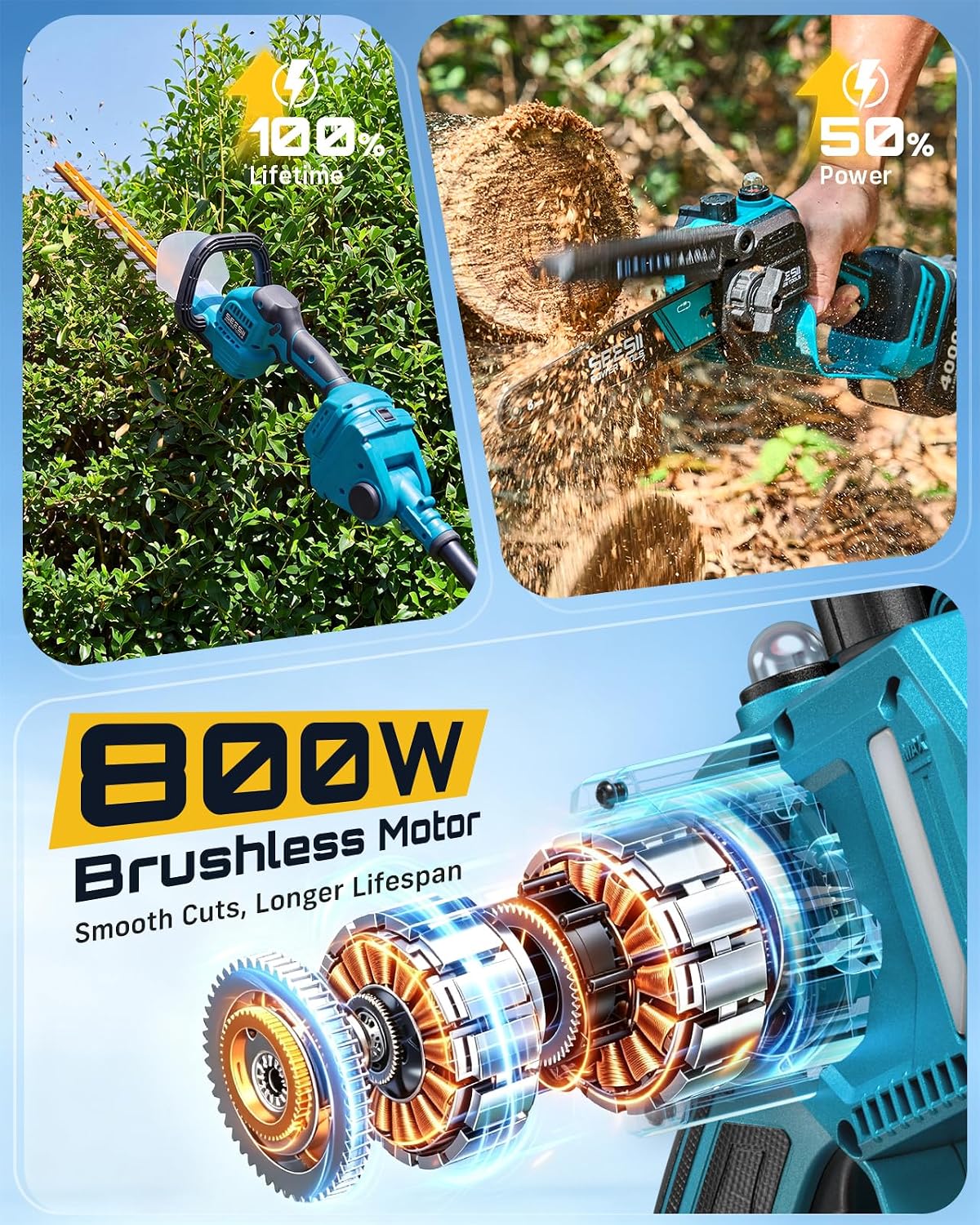 6-in-1 Cordless Pole Saw and H - Cordless Hedge Trimmer Pole 2 In 1 评论和价格