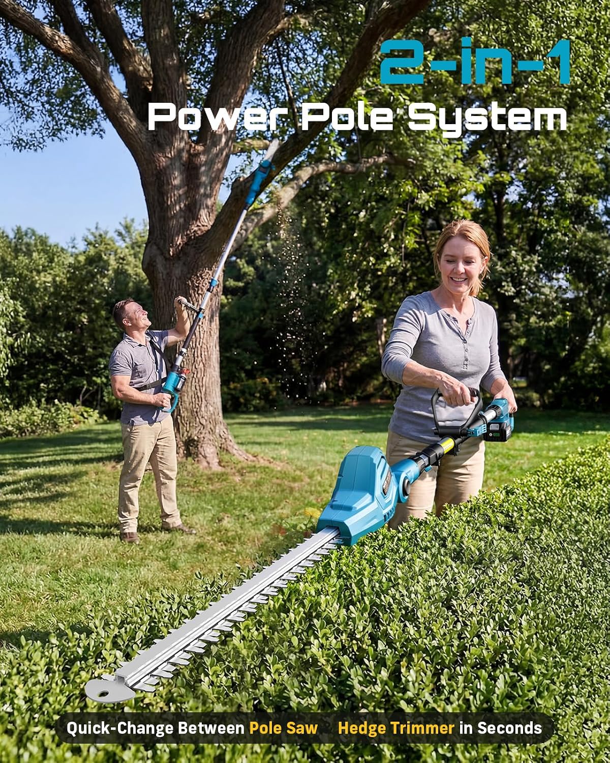 2-in-1 Cordless Pole Saw and H - Cordless Hedge Trimmer Pole 2 In 1 评论和价格