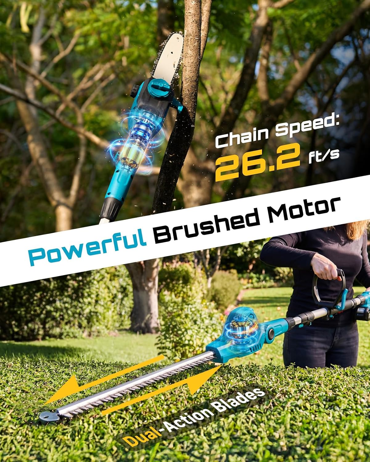 2-in-1 Cordless Pole Saw and H - Cordless Hedge Trimmer Pole 2 In 1 评论和价格